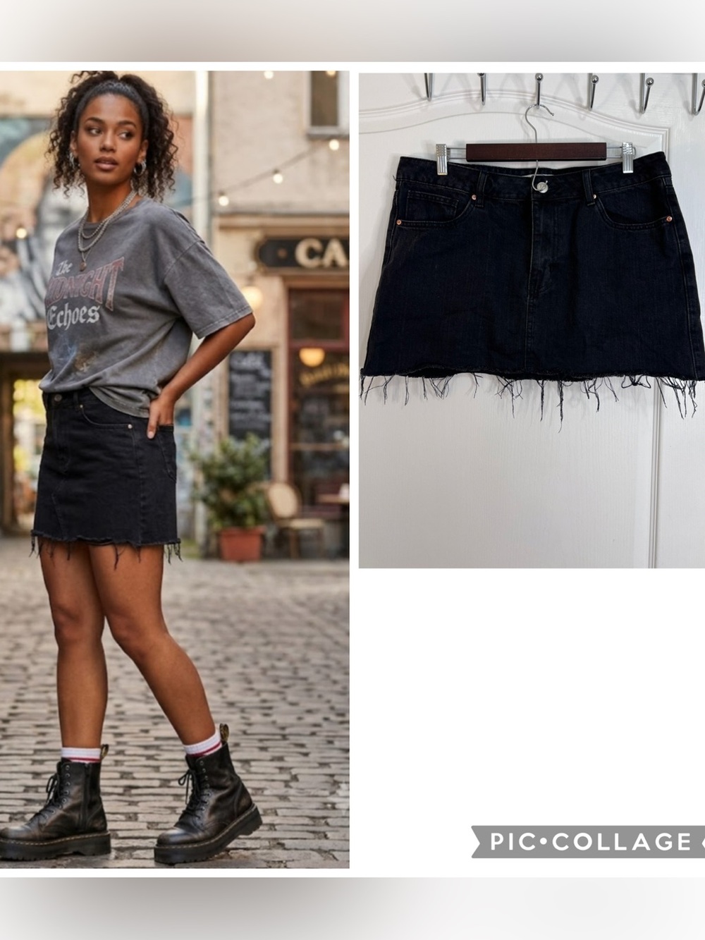 YMI Black Frayed-Hem Denim Mini Skirt size L